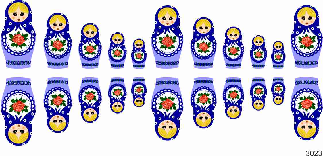 Decal nail sticker Matrioshka blue