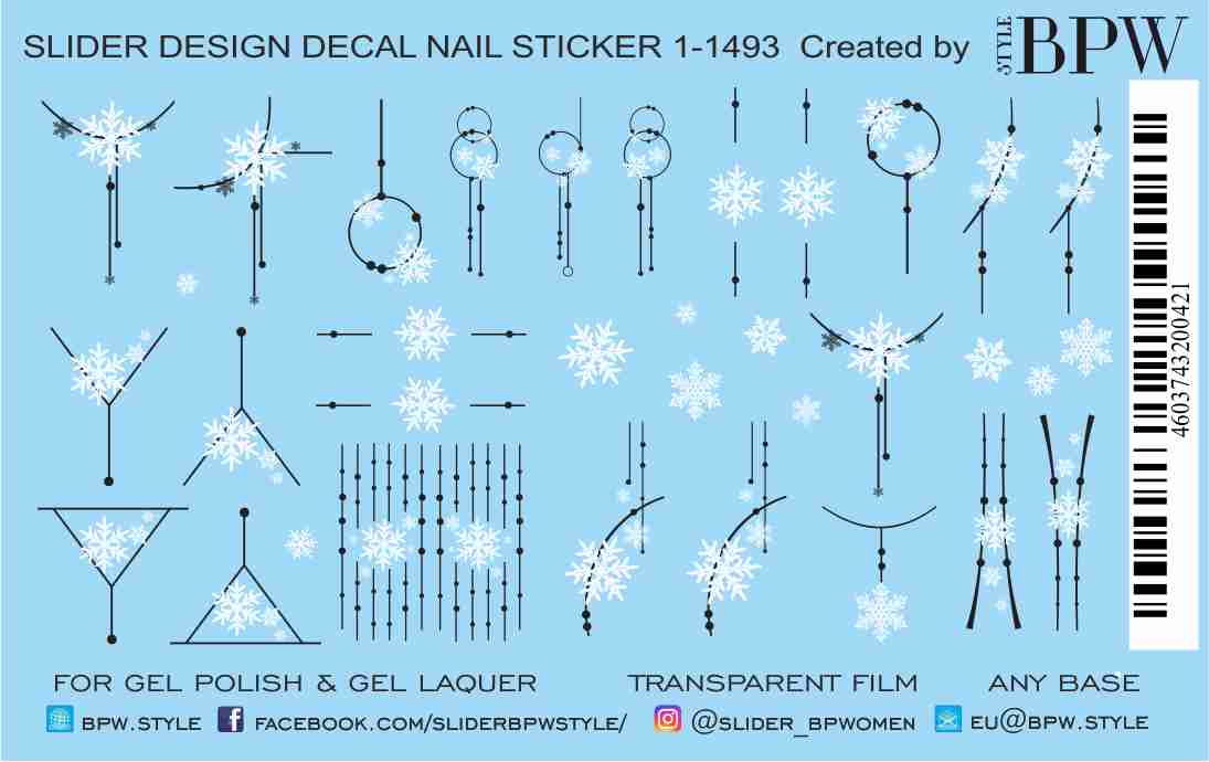 Decal nail sticker Geometry with snowflakes