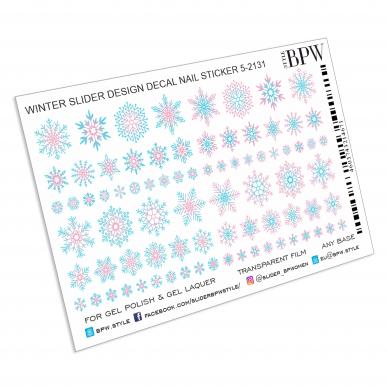 Decal nail sticker Blue & Pink snowflakes