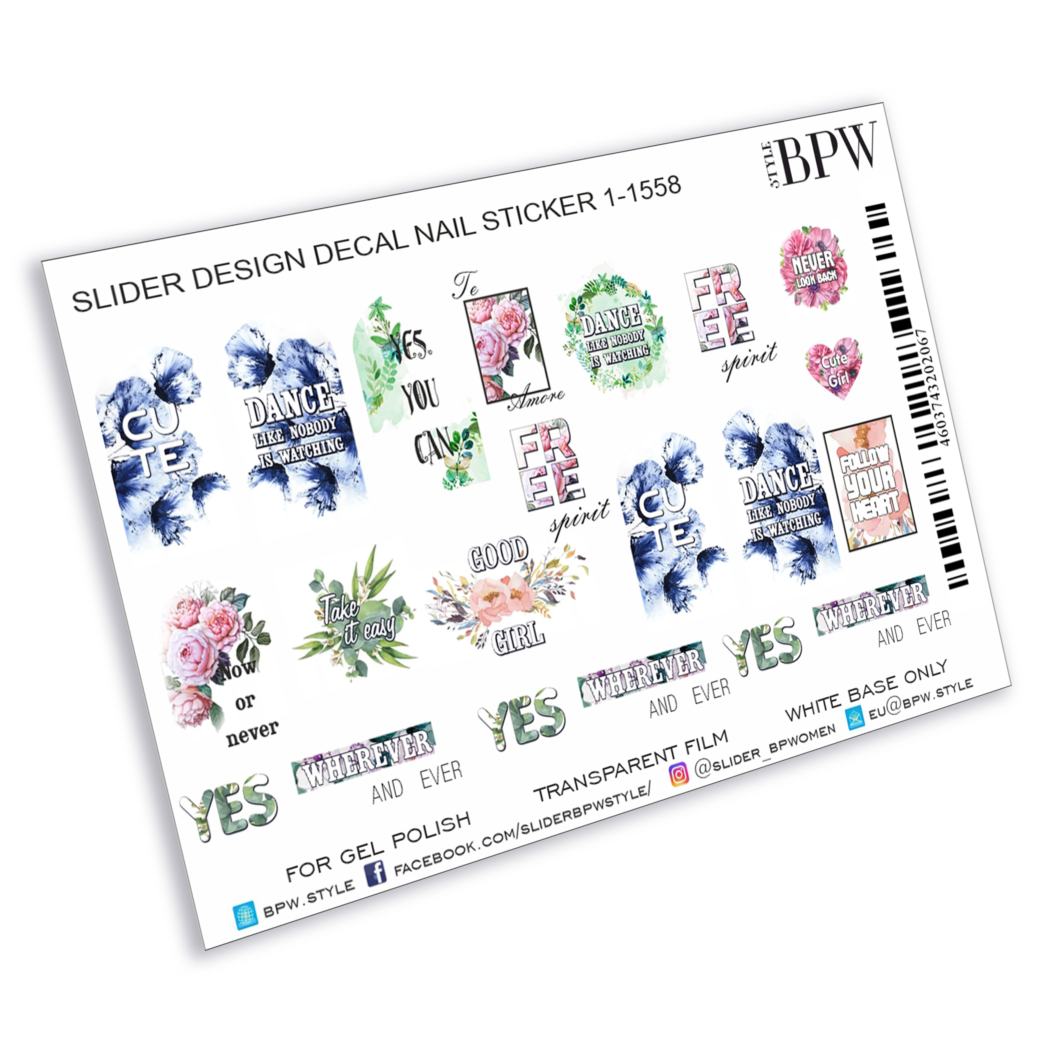 Decal nail sticker Flowers & Texts
