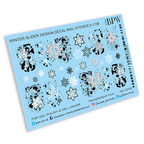 Decal nail sticker  Snowflakes with black background