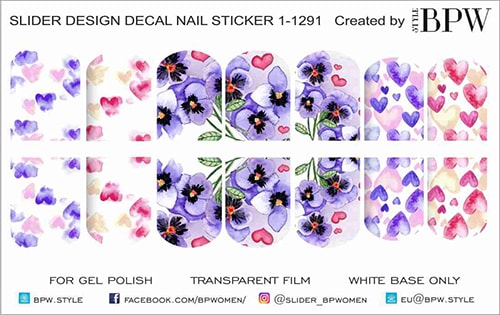 Decal nail sticker Hearts with flowers