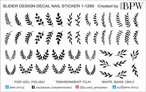 Decal nail sticker Black leaves
