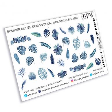 Decal nail sticker Blue tropic leaves