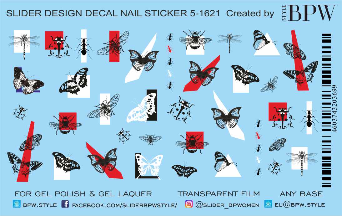 Decal nail sticker  Insects and geometry