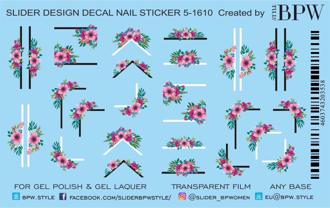 Decal nail sticker Flowers corners