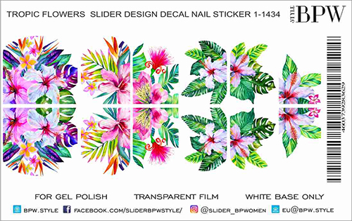 Decal nail sticker Tropic flowers