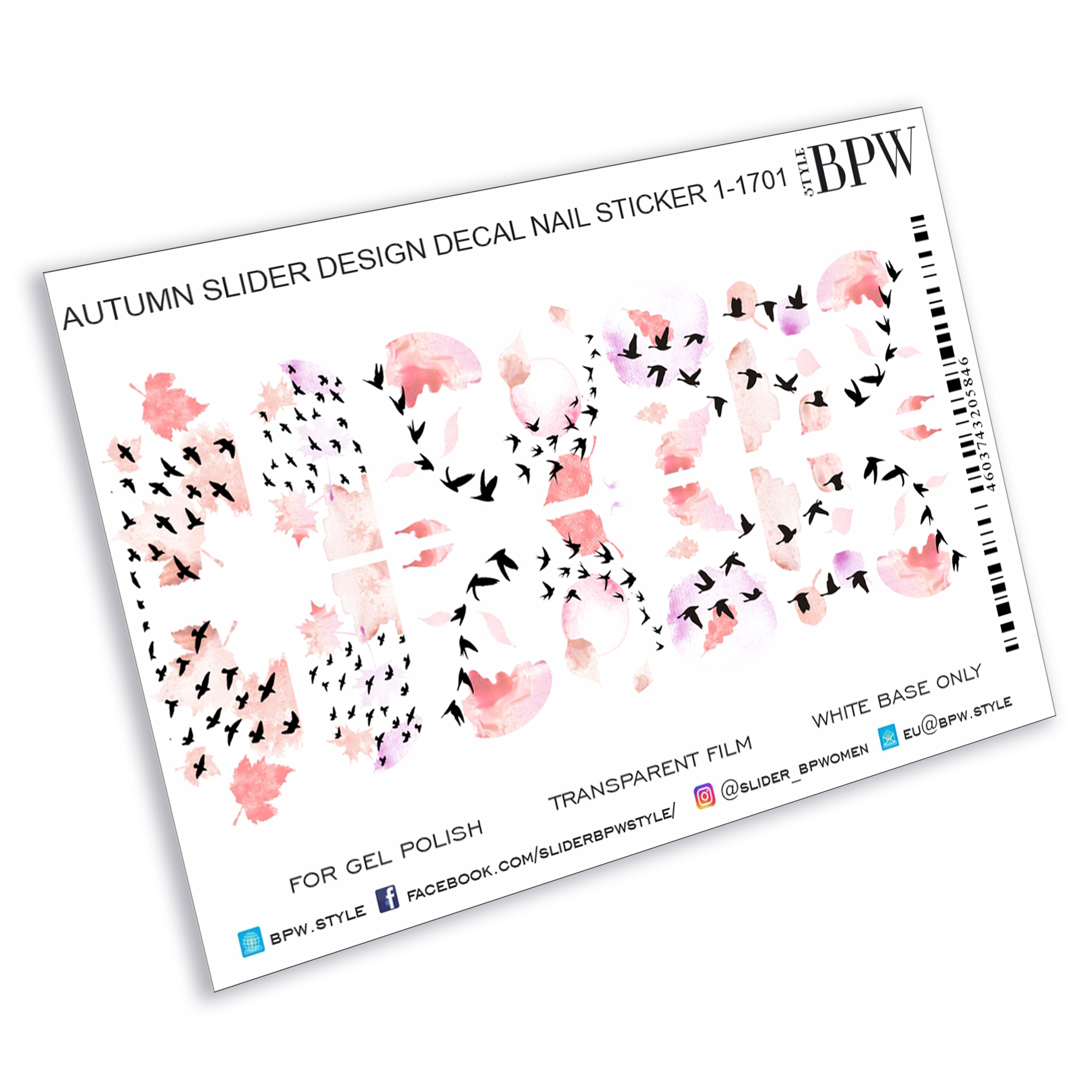 Decal nail sticker  Birds on watercolor background