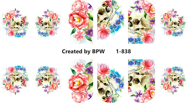 Decal nail sticker Skull with flowers
