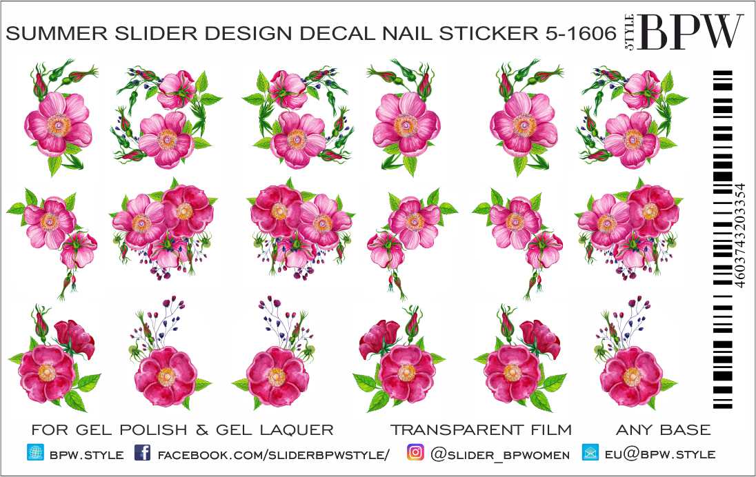 Decal nail sticker Pink flowers mix