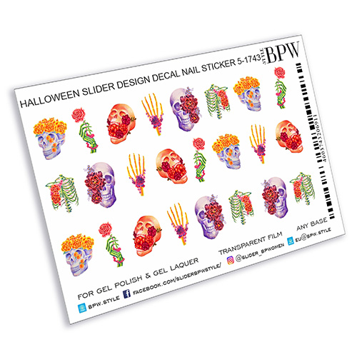 Decal nail sticker  Skulls with flowers