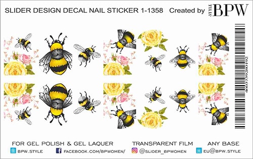 Decal nail sticker Bee with flowers