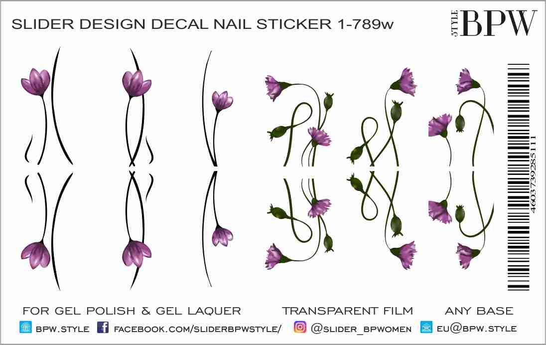 Decal nail stickers Purple flowers