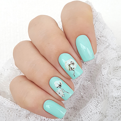 Mint manicure with cotton