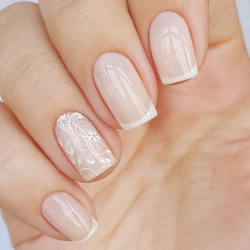 French manicure with decal nail sticker
