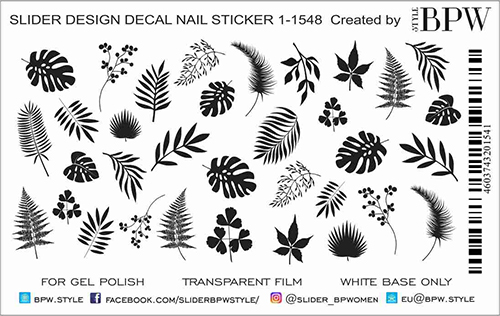 Decal nail sticker Black Leaves