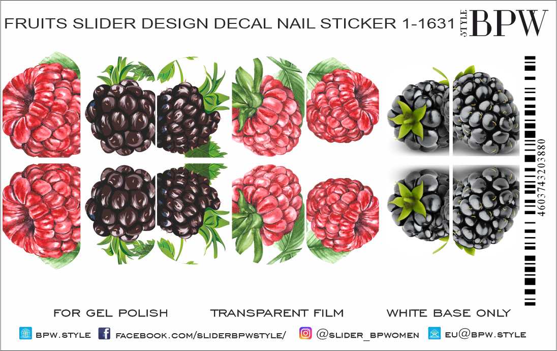 Decal nail sticker Raspberry and Blackberry
