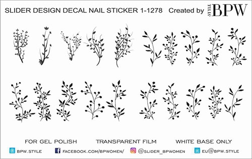 Decal nail sticker Black leaves