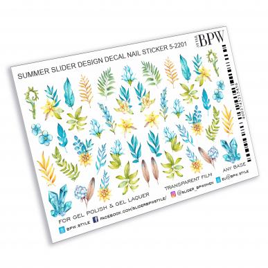 Decal nail sticker Blue leaves