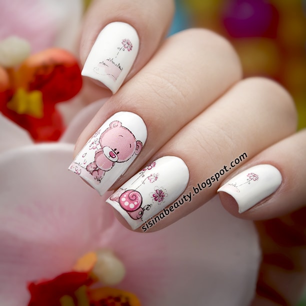 Decal nail sticker Pink bear