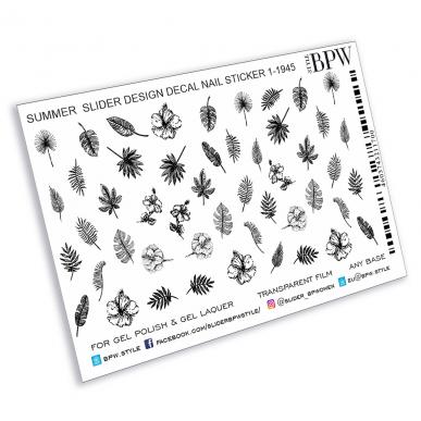 Decal nail sticker Black tropic leaves
