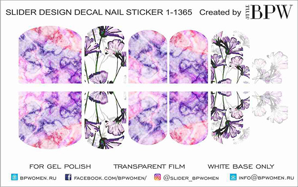 Decal nail sticker Flowers & Marble