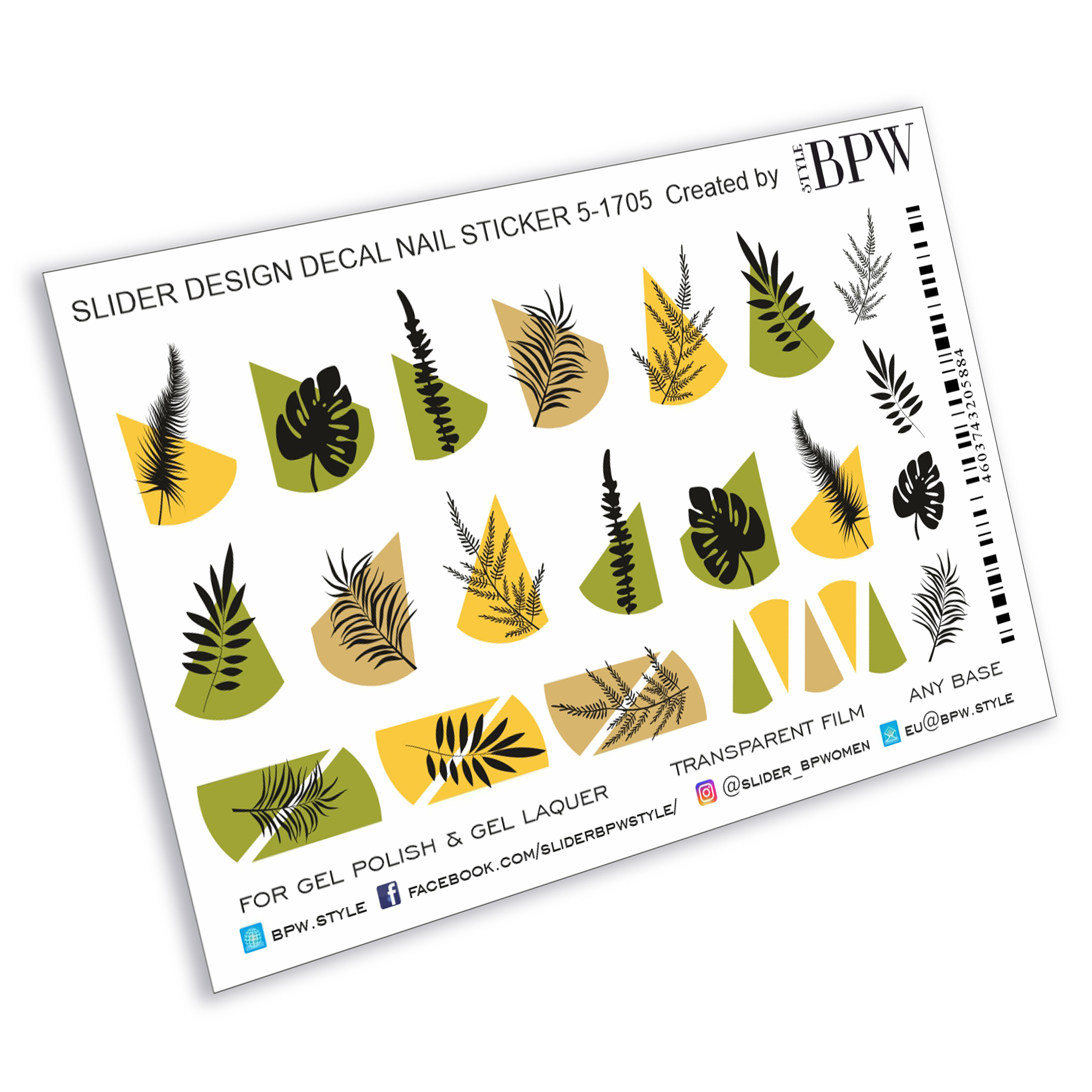 Decal nail sticker Geometry with leaves 3