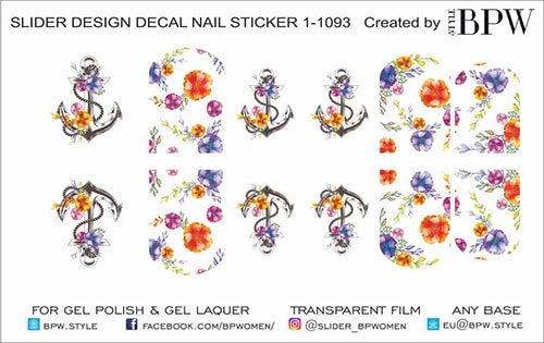 Decal nail sticker Anchor with flowers