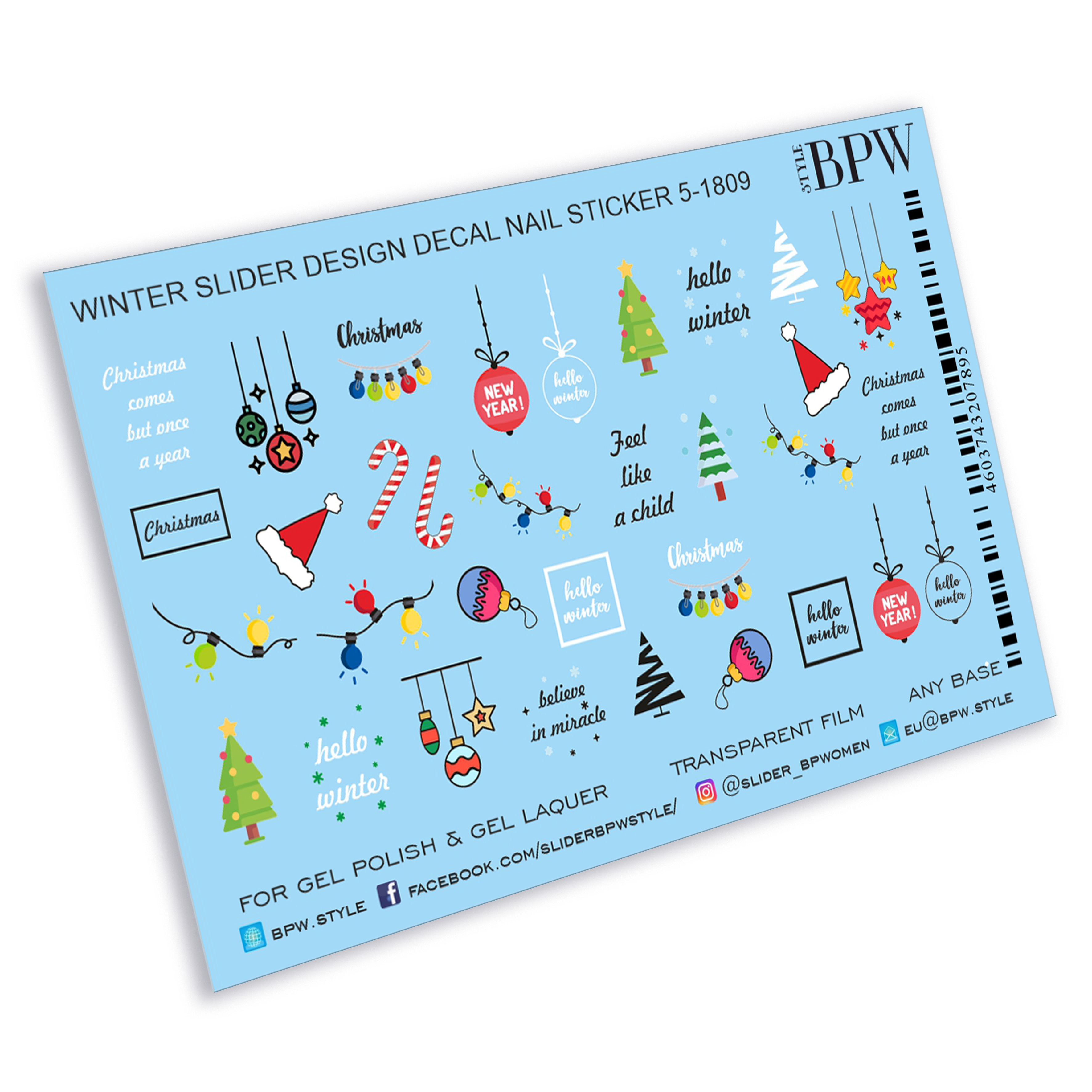 Decal nail sticker Winter set with texts