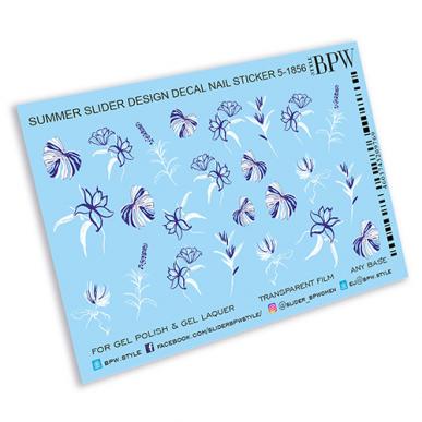 Decal nail sticker  Flowers blue-white