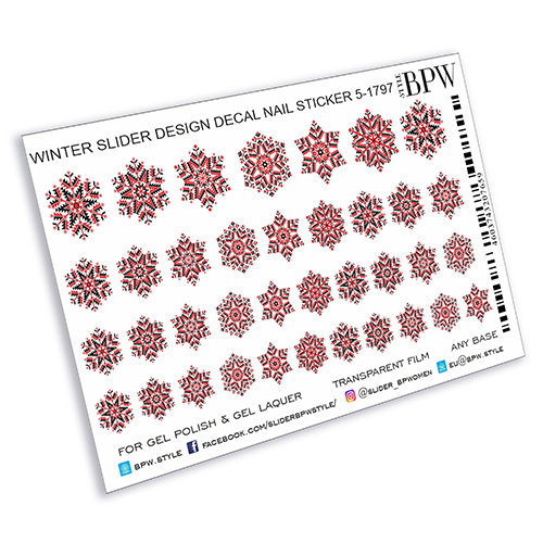 Decal nail sticker Red snowflakes