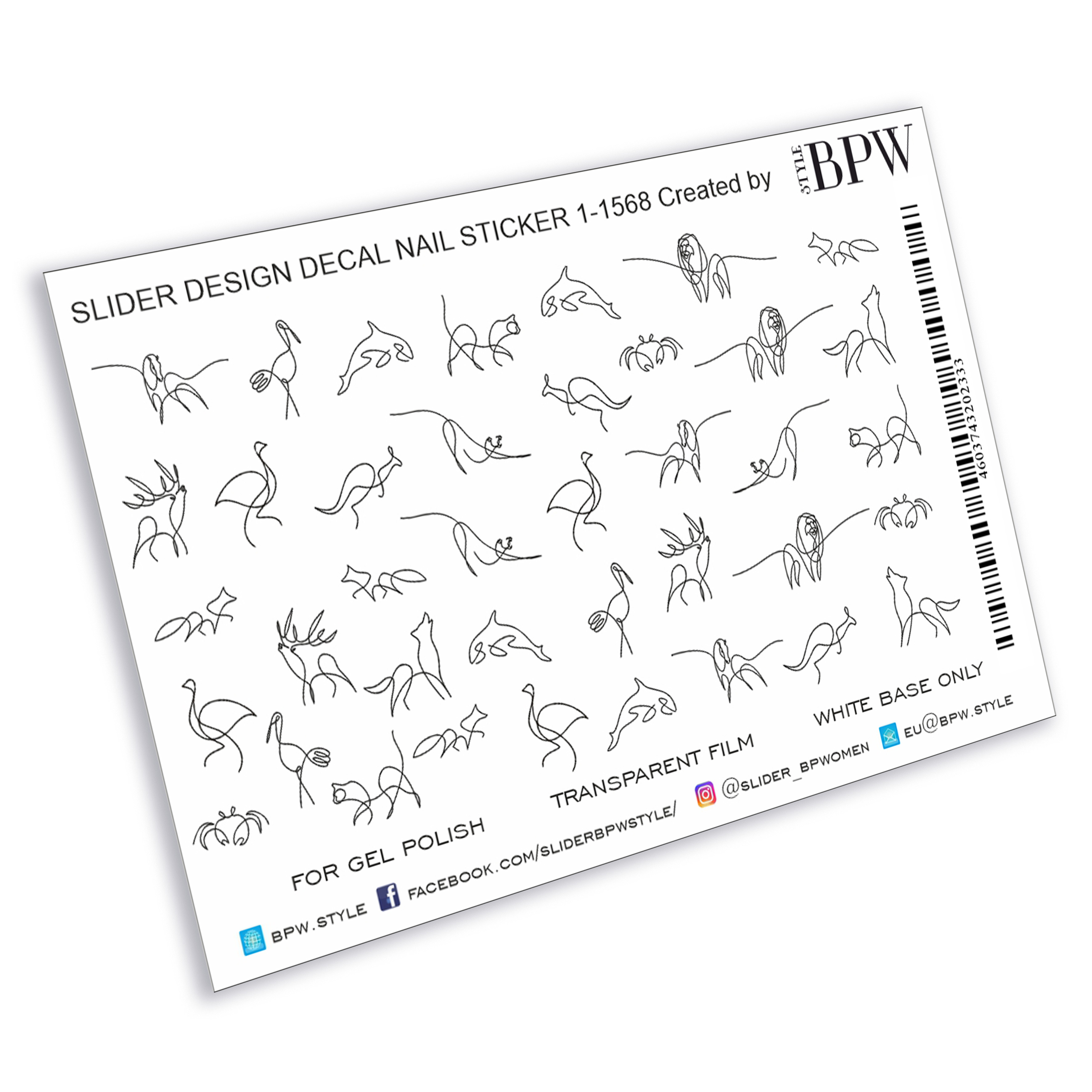 Decal nail sticker Animals in lines