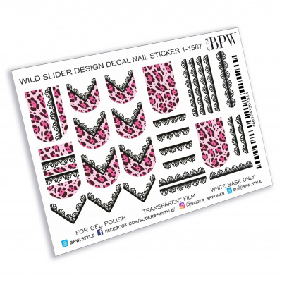 Decal nail sticker Pink leopard and lace