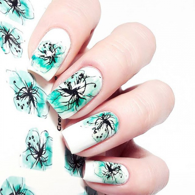 Decal nail sticker Turquoise flowers