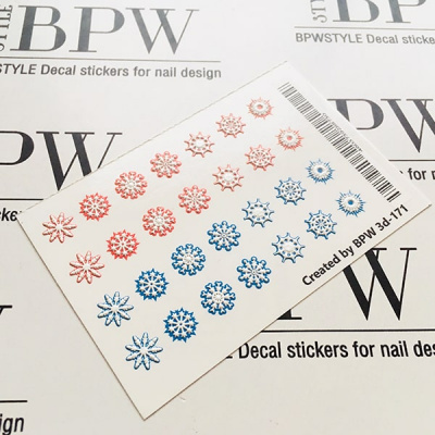 Decal sticker 3D effect Blue & Red Snowflakes