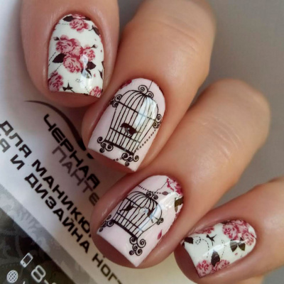 Decal nail sticker Flowers & Cage