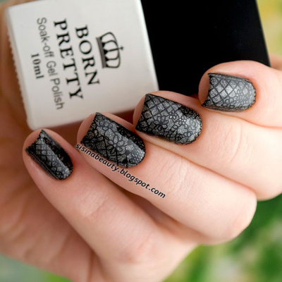 Decal nail sticker Black with grid