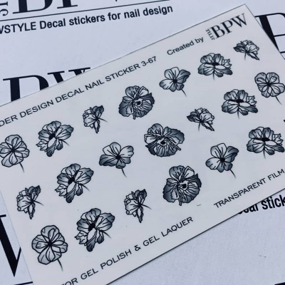 Decal nail sticker Black flowers