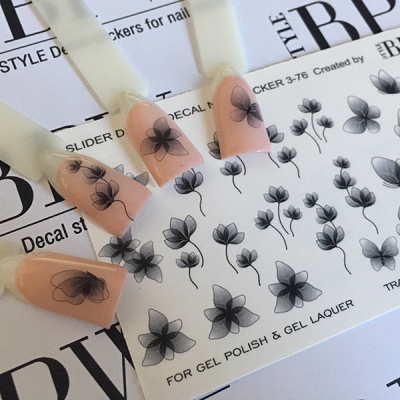 Decal nail sticker Black flowers & Butterflies
