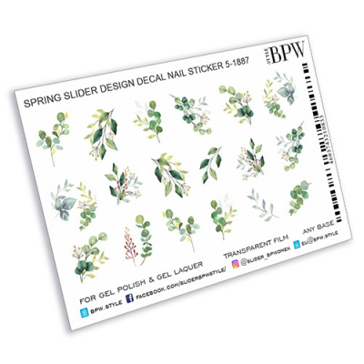 Decal nail sticker Green leaves