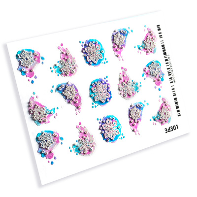 Decal sticker 3D Snowflakes with watercolor  background